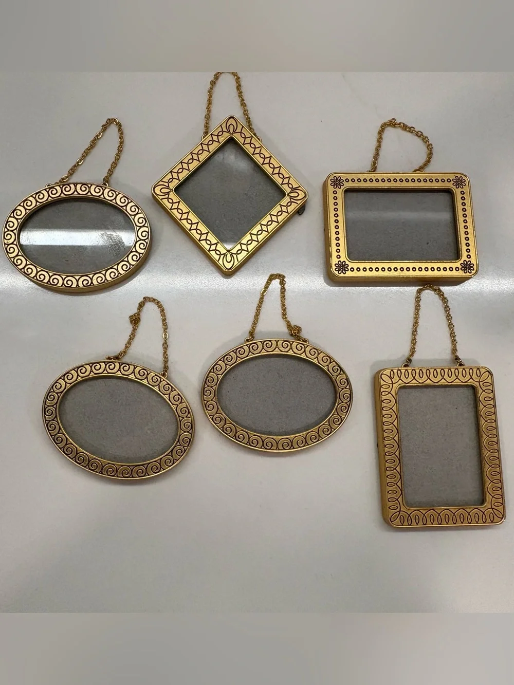 Gold/Brass Decorative Mini Hanging Photo Frames - Set of 6